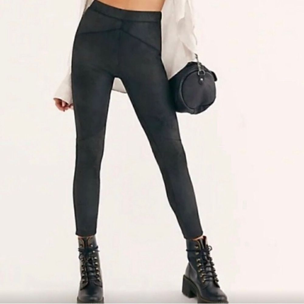 Free People midnight black vegan suede high rise cropped pull on pants L